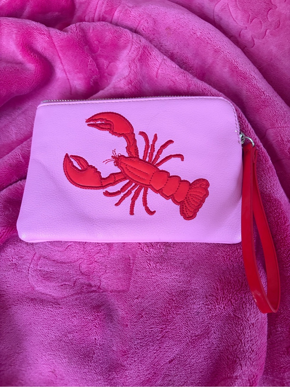 Old Navy Pink Clutch Wristlet with Red Lobster Applique